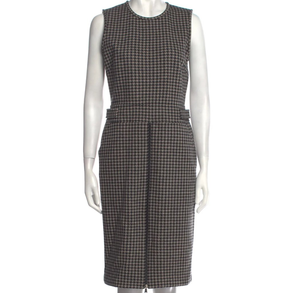 Nwot Max Mara Virgin Wool Gray Houndstooth Midi Length Sheath Dress Us8 (It42)